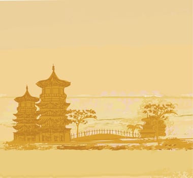 old paper with Asian Landscape