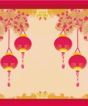 Chinese New Year card with asian lanterns