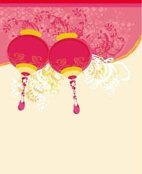 Chinese New Year card with asian lanterns