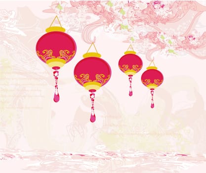 Chinese New Year card with asian lanterns