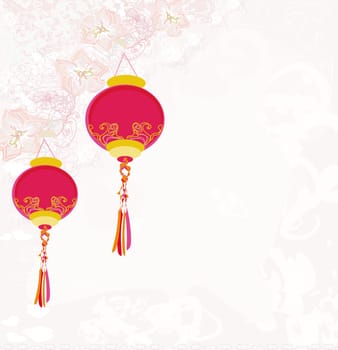 Chinese New Year card with asian lanterns