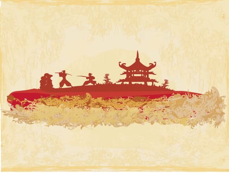 old paper with Samurai silhouette