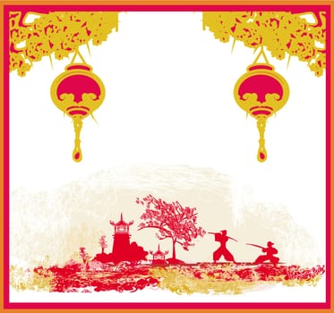 old paper with Samurai silhouette