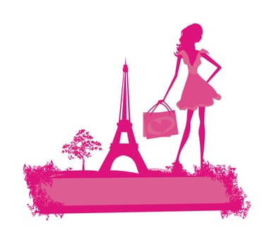 beautiful women Shopping in Paris - vector card