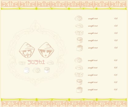 cute sushi cartoon illustration - vector card