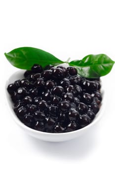 Boiled Tapioca Pearls on white background. For Bubble tea concepts.