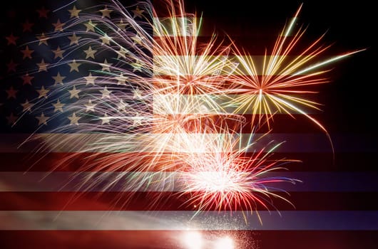 United States of America USA Flag with Fireworks Background For 4th of July