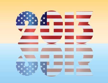 Happy New Year USA 2013 Silhouette with American Flag Illustration