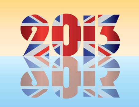 Happy New Year London England 2013 Silhouette with Union Jack Flag Illustration