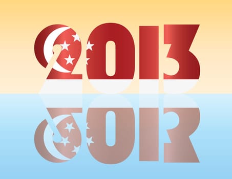 Happy New Year 2013 Silhouette with Singapore Flag Illustration