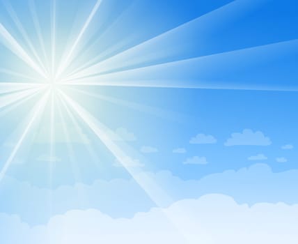 Heaven on earth scene with sun shining on the blue sky