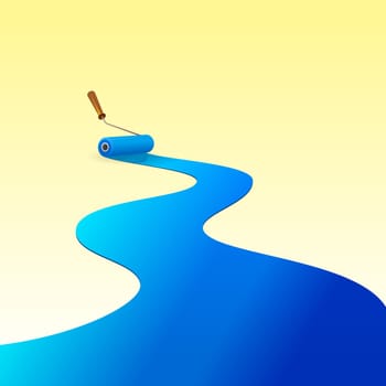 Deep blue color painted by the roller on the wall