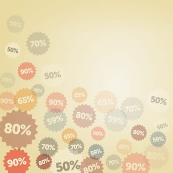 Discount labels watermark on orange and light brown background