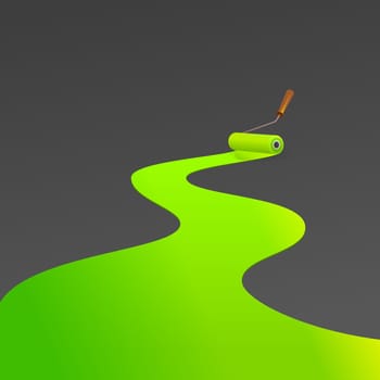 Shiny green color painting winding track by roller