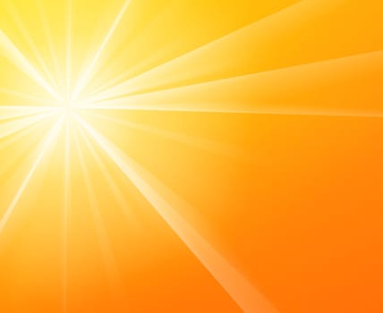 Yellow solar Sun light on a bright and warm orange sky