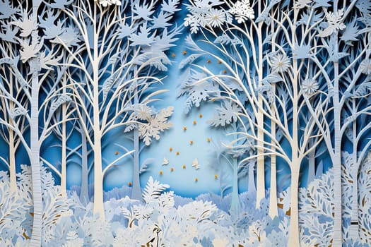 White New Year's forest cut out of paper. High quality illustration