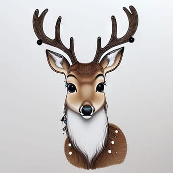 Cartoon cute Christmas reindeer illustration on winter background