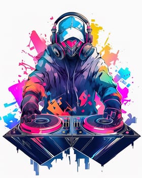 Illustration of a DJ wearing headphones on a white background. High quality illustration