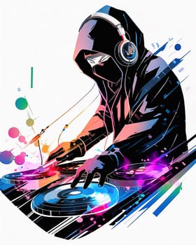 Illustration of a DJ wearing headphones on a white background. High quality illustration