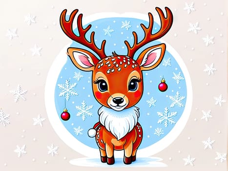 Cartoon cute Christmas reindeer , Happy deer at forest.