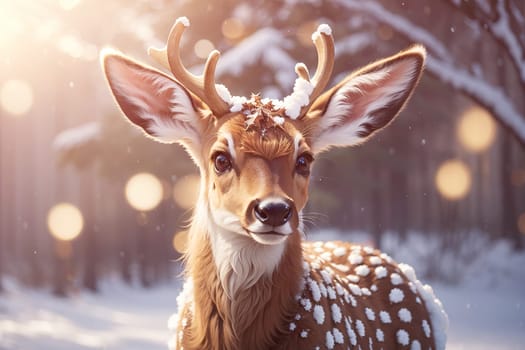 cute cartoon Christmas deer on background.