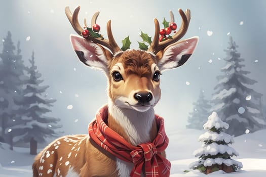 cute Christmas deer on background. Cute animals