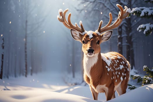 cute Christmas deer on background. Cute animals