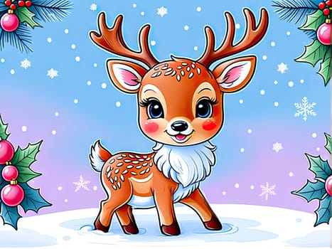 Cartoon cute Christmas reindeer , Happy deer at forest.