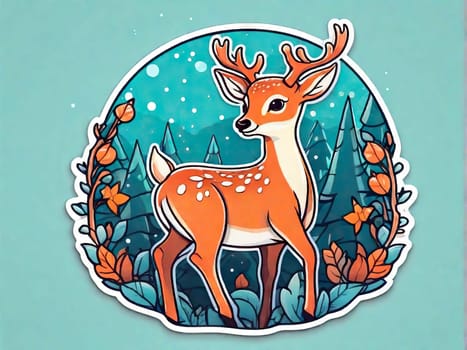 Cartoon cute Christmas reindeer , Happy deer at forest.