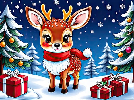 Cartoon cute Christmas reindeer , Happy deer at forest.