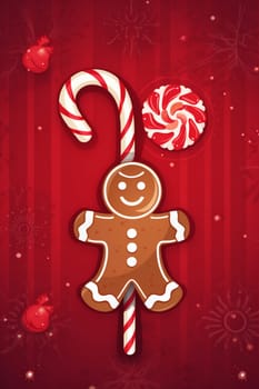 decoration man sweet shape dessert delicious red christmas xmas food pastry homemade caramel gingerbread winter cake holiday baked december cookie lollipops background. Generative AI.