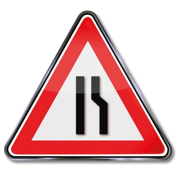 Street sign Please merge the narrowing of the road width