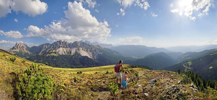 Hike on the Plosen in the Puez-Odle Nature Park,Villnöss Valley,Suedtitol,Italy