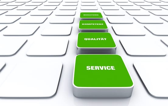 Quader Konzept Grün - Consulting Competence Quality Service 7