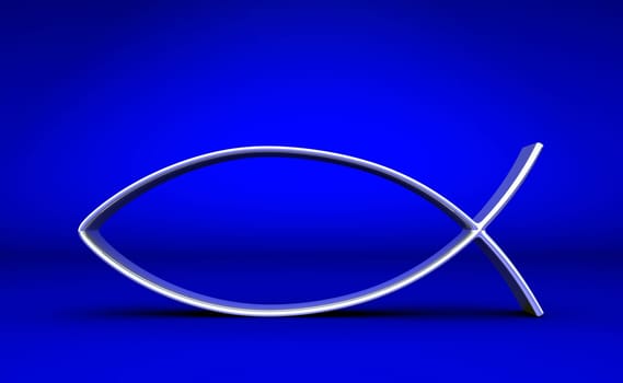 3D ICHTHYS Silver on Blue 05