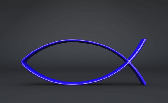3D Fish Symbol Blue on Black 05