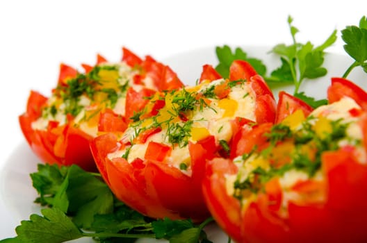 Tomatoes stuffed with russian salad