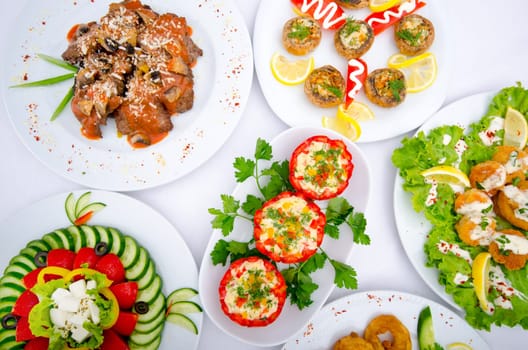 Table served with tasty meals