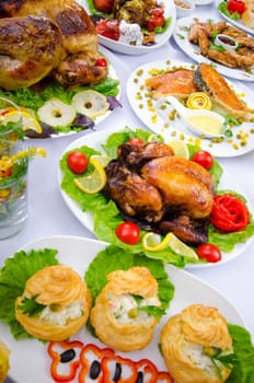 Table served with tasty meals