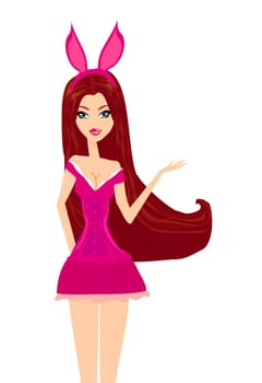 Sexy bunny girl in pink lingerie isolated