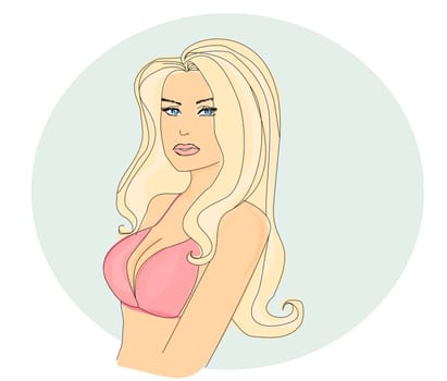 hand-drawn portrait of a beautiful woman in bikini