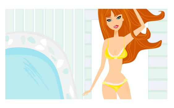 vector image of sexy girl in bikini  on pool
