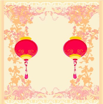 Chinese New Year card with asian lanterns