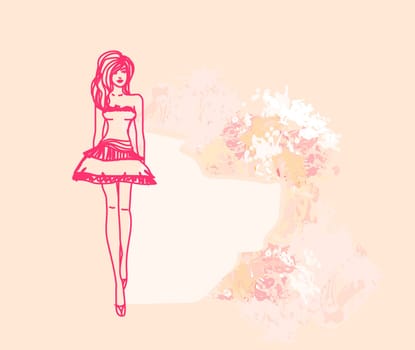 trendy girl in a short dress on a floral background