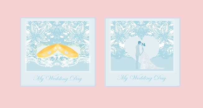 elegant wedding invitation with rings and wedding couple  set
