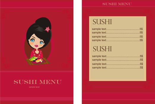 beautiful Asian girl enjoy sushi - menu template