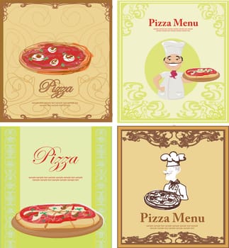 chef with pizza - menu restaurant set