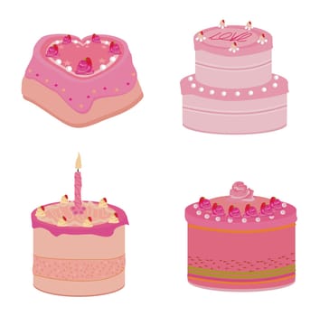 Set of vector pink sweets cakes