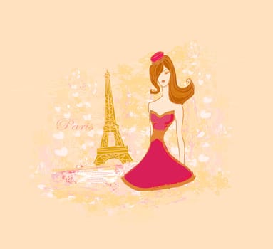 beautiful women Shopping in Paris - vector card