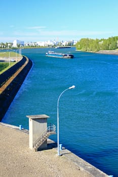 The Rhine at the lock near Sasbach am Kaiserstuhl and Marckolsheim